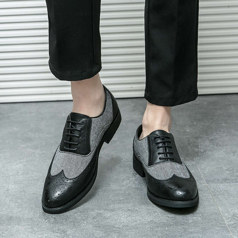 Men's plus size casual fashionable men's business dress shoes, trendy carved block leather shoes
