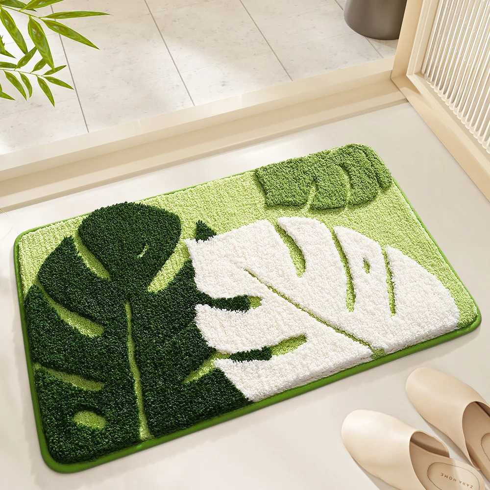 Imitation Cashmere Plant Flower Water Absorbing Entrance Mat Leaf Green Plant Bathroom Carpet Anti Slip Floor Mat C251103