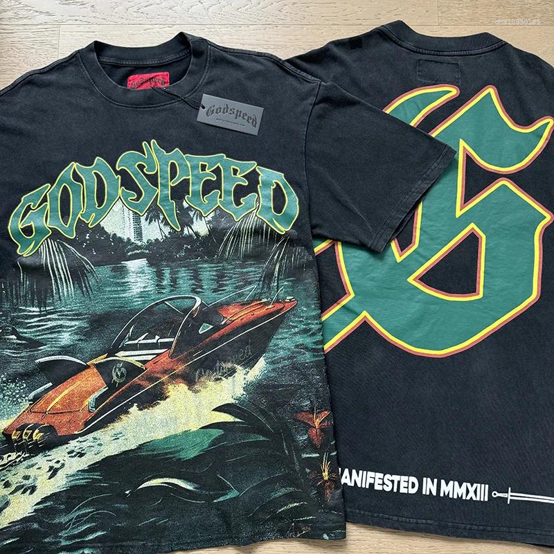 Men's T Shirts 2025 Summer Vintage T-shirt Men Women Hip Hop Loose Black Top Godspeed Short Sleeve Tees
