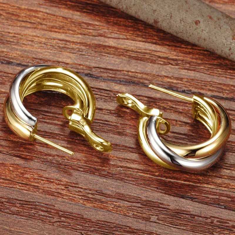 CAOSHI Trendy Twotone Style Hoop Earrings Female Fashion Lady Metallic Style Ear Loops Women Daily Wearable Accessories Gift C251103