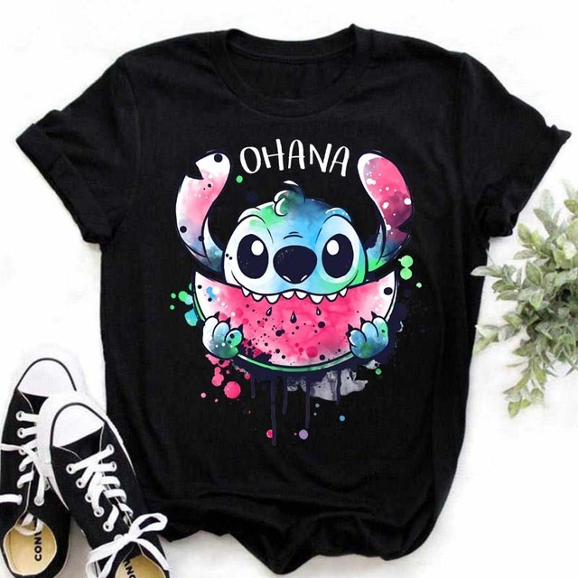 Cartoon anime round neck loose print pattern short sleeved T-shirt for women