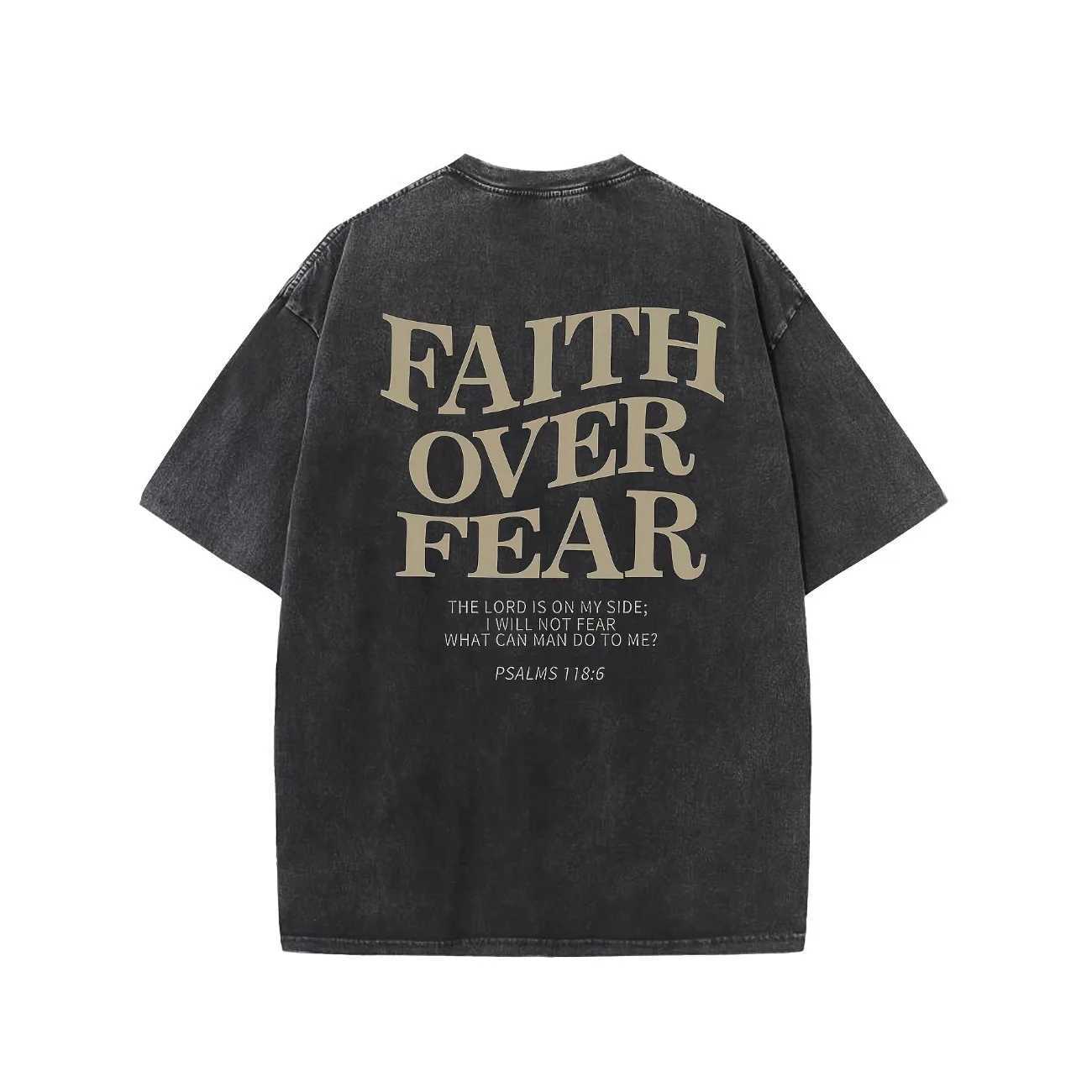 FAITH OVER FEAR Mens Cotton Solid Drop Shoulder Vintage Street Wear Basic Tees Baggy Hip Hop Unisex Tops Acid Wash T-Shirt X250403