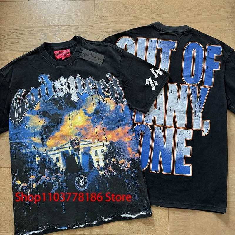 2025 New Godspeed Short-sleeved T-shirt Personality Skull Print Streetwear Loose All-match Casual Mens Womens Clothing X250403