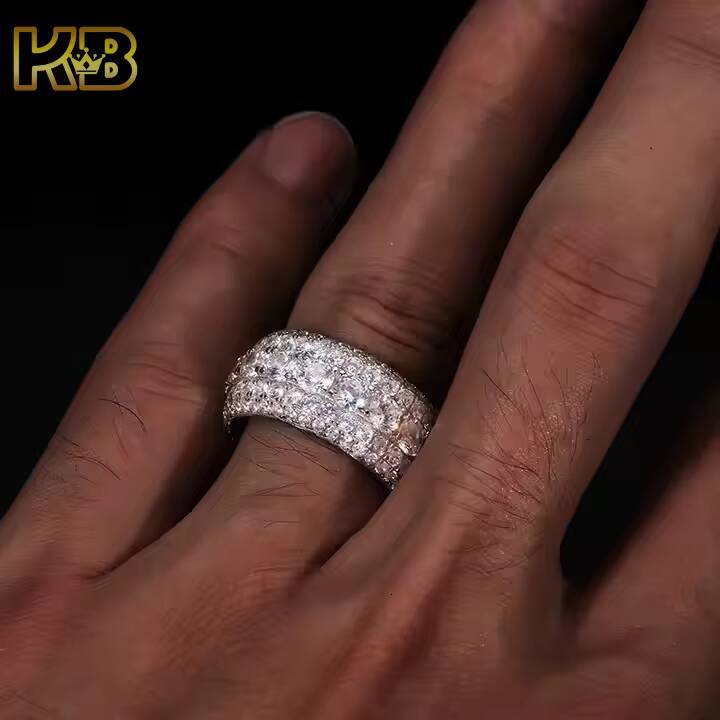 Moissanite Ring for Men 925 Sterling Silver Diamond Cut Wedding Band VVS Sparkling Hip Hop Jewelry Engagement Promise Bling Gift