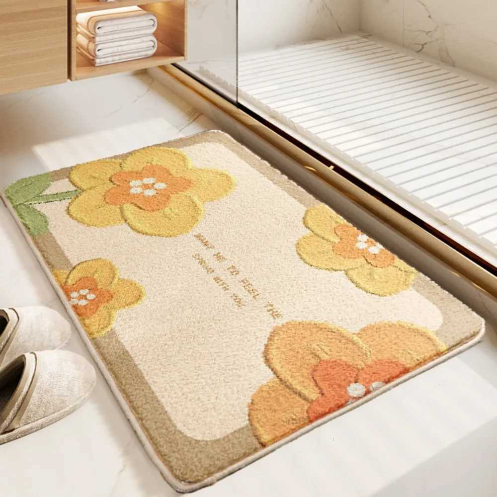 VIKAMA American Style Bathroom Absorbent Anti Slip Mat Floral And Foliage Patterned Shower Room Entrance Doormat Home Decor C251103