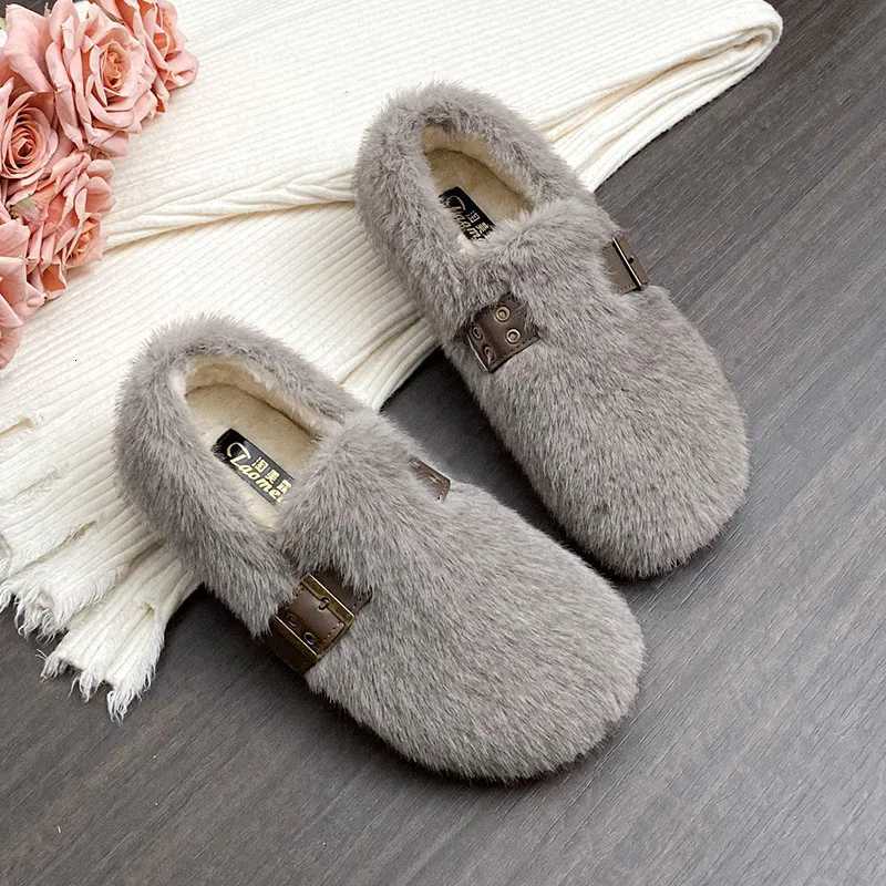 Real Rabbit Fur Flats Wen Winter Fluffy Cotton Loafers Ladies Barefoot Shoes Warm Cold-Proof Mocasines Mujer Plush Furry Boots Y251103