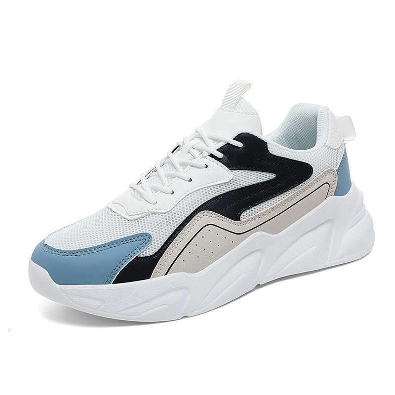 Large size breathable mesh Spring and Autumn new fashionable casual single Men's color blocked sports thick soled white shoes