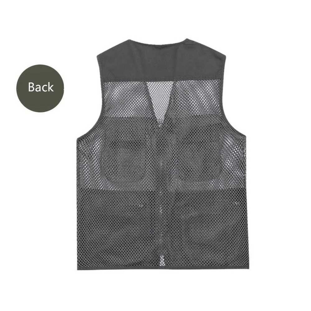 New Casual Loose Cotton Men Vest V-Neck Mesh Zipper Sleeveless Mens Jacket Spring Summer Male Vest With Many Pockets X250403