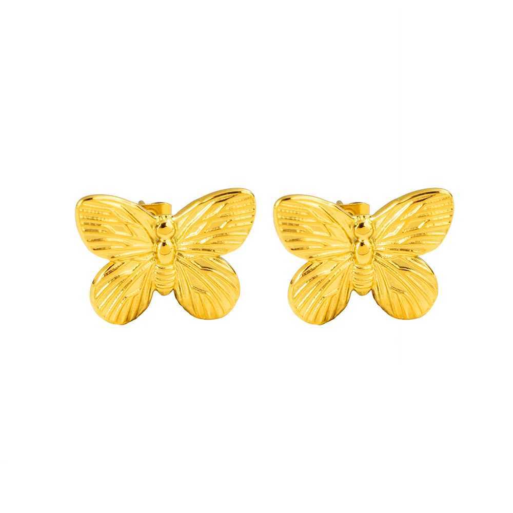 1 Pair Punk Butterfly Shape Stud Earrings Female Gold Color Stainless Steel Earrings for Women Party Jewelry Gift C251103