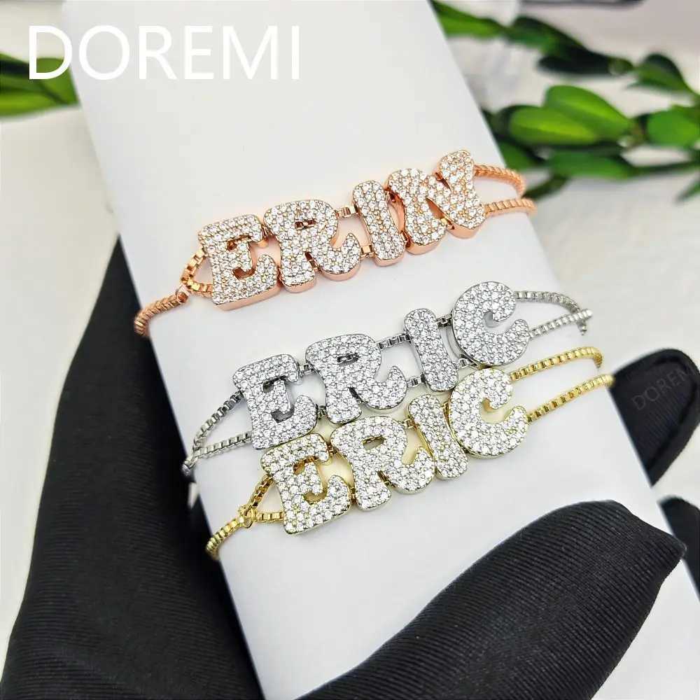 Doremi Fat Bubble Slide Initial Letter Bracelet Full Crystal Letter Womens Name DIY Slide Letter Bracelet Y250329