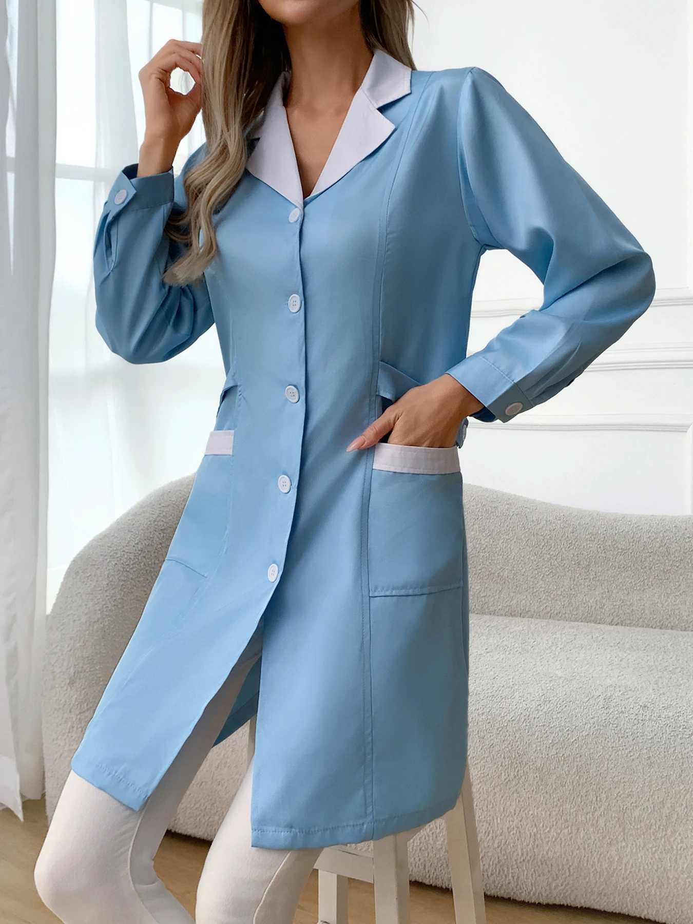 Beauty Salon Work Clothes Women with Adjustable Belts Doctors Nurses Hospital Clinic Uniform Ladies LongSleeved Cardigan Coat J251103