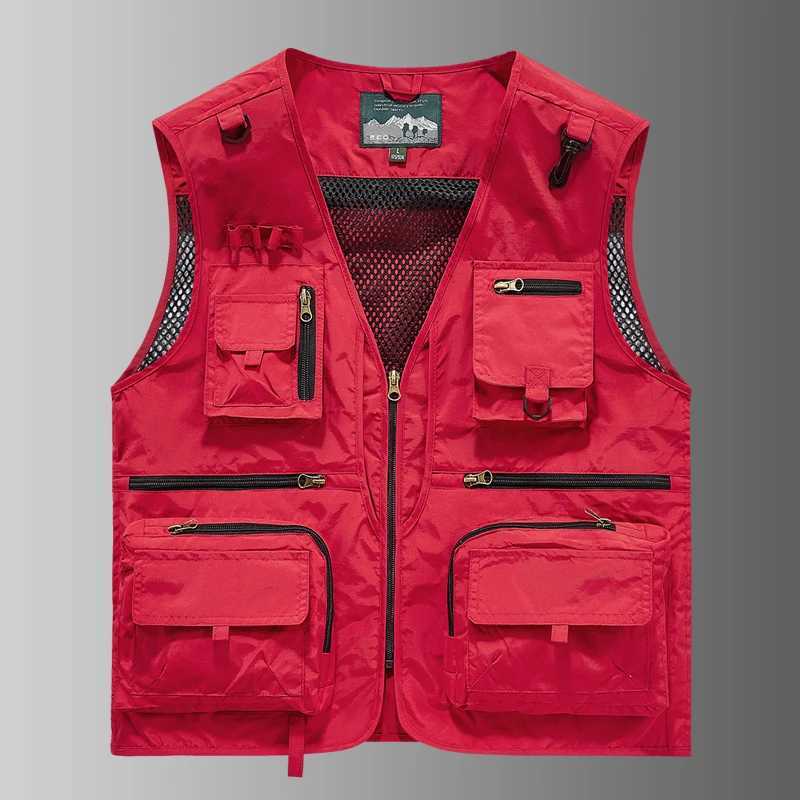 2025 New Mens Leisure Vest Solid Color Tooling Style Waistcoat Thin Fishing Hiking Multi-Pocket Casual Loose Vest for Men X250403