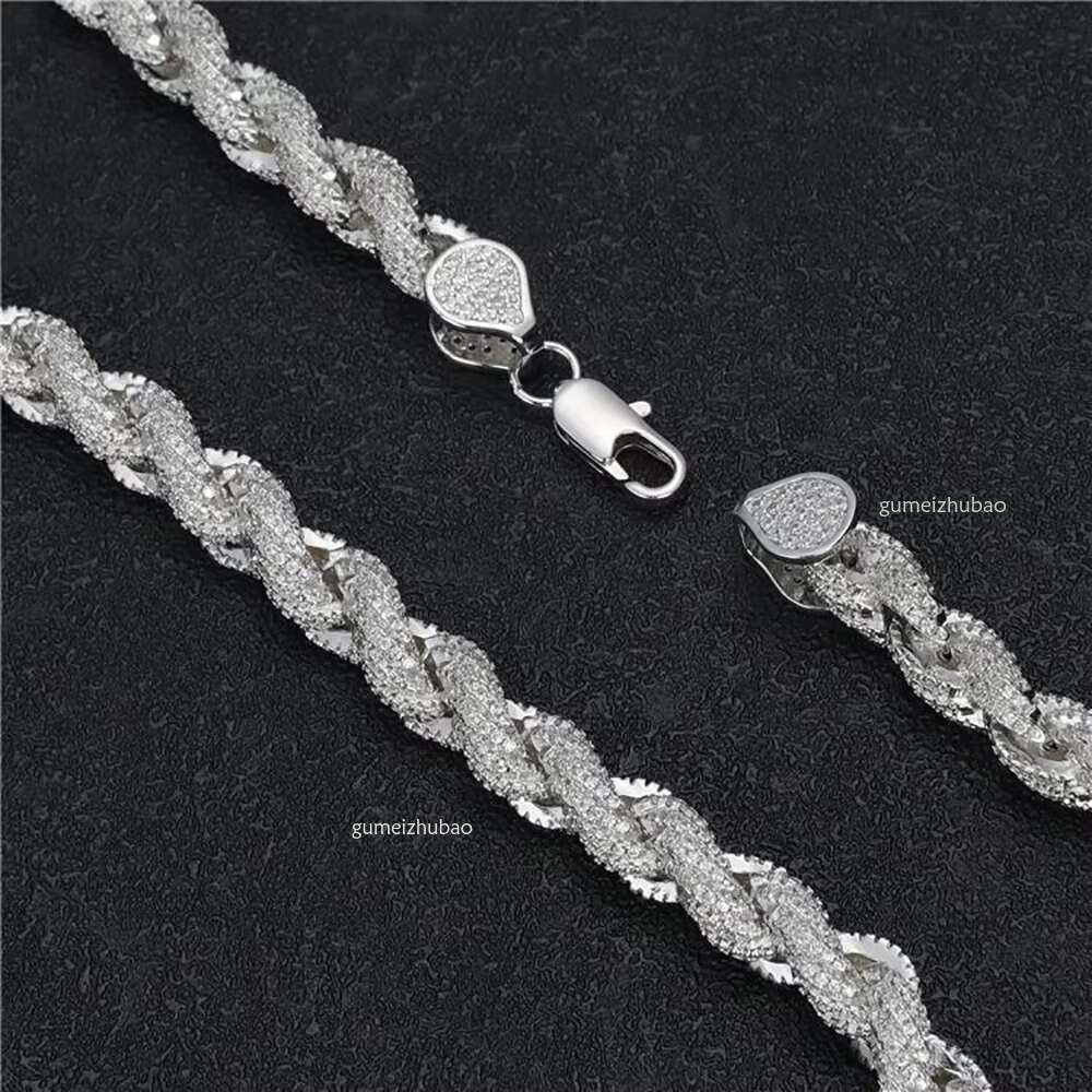 Full Iced Out Hip Hop Jewelry Moissanite Necklace Sterg Sier 8mm Twisted Dia Rope Chain