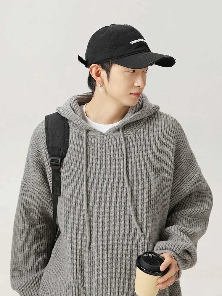 Loose-Fit Solid-Color Hooded Sweater Autumn/Winter Relaxed-Fit Knit Cardigan Soft Warm Casual Outerwear TopT251103