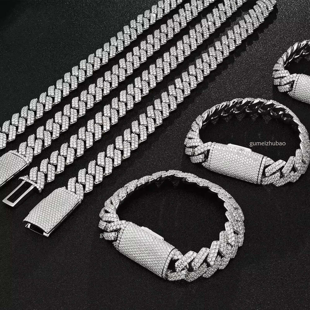 Iced Out Hip Hop 14mm Wide 2 Rows Vvs Mossanite Sterg Sier Cuban k Chain
