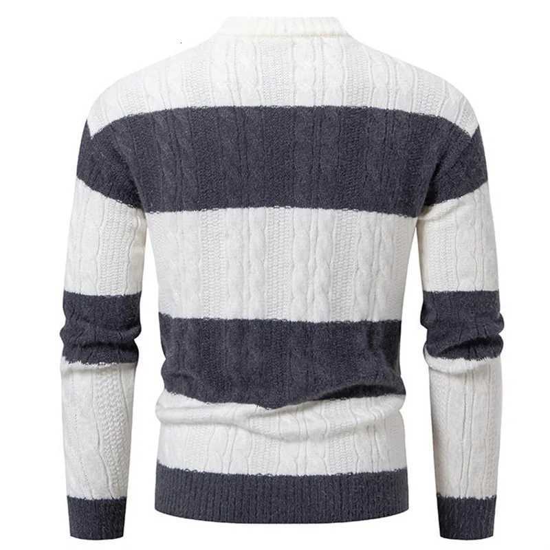 New Patchwork Mock Neck Knitting Sweater Men Fashion Striped Casual Knitted Pullovers Mens Autumn Winter Comfortable KnitwearT251103
