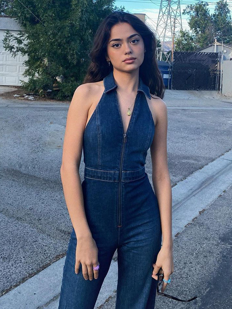Denim Jumpsuit Women Summer Pockets One Pieces Combinaison Button Down Straight Leg Jeans Long Pants Short Sleeve Vintage Romper