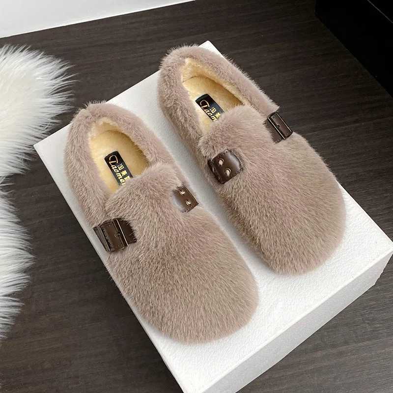 Real Rabbit Fur Flats Wen Winter Fluffy Cotton Loafers Ladies Barefoot Shoes Warm Cold-Proof Mocasines Mujer Plush Furry Boots Y251103