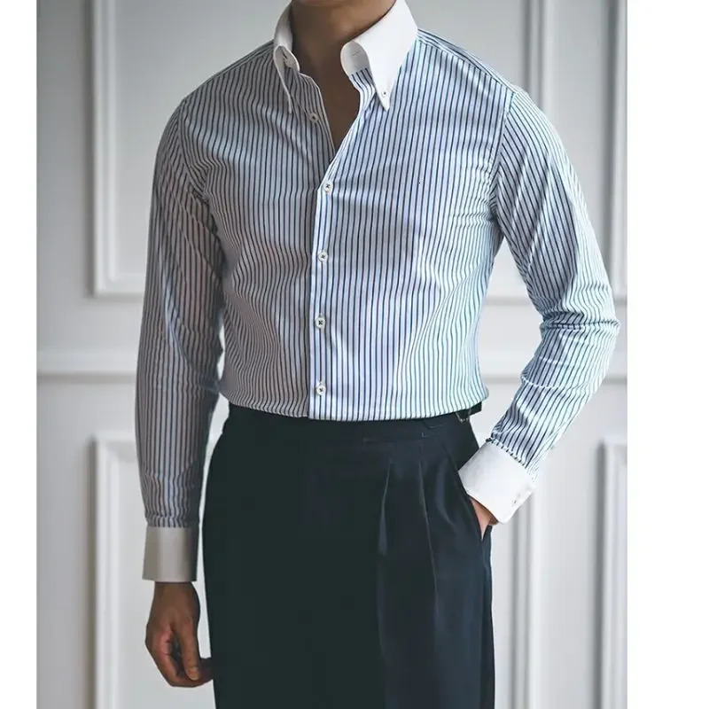 Casual spring/summer autumn mens lapel collar single chest retro full matching ultra-thin long sleeved top Z514 250402
