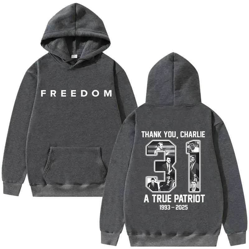 Charlie Kirk Freedom Graphic Print Hoodie Men Women Tribute Memorial American Hero Sweatshirt Male Patriotic Activism Streetwear K251103