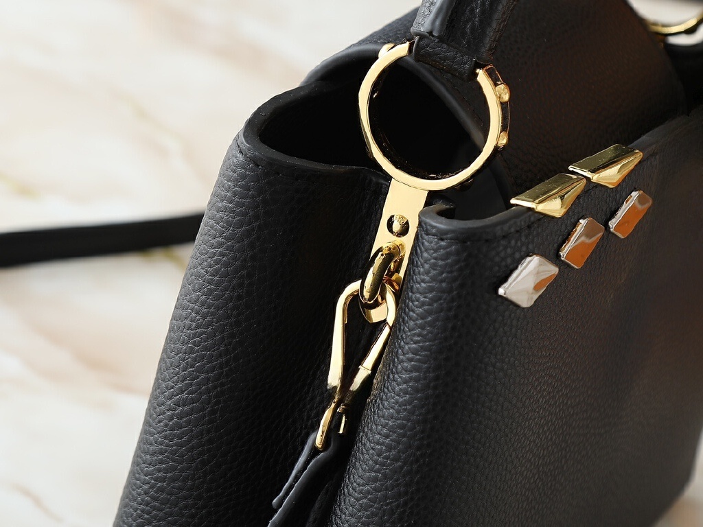 New handbag, cowhide single-shoulder bag, metal diamond-shaped inlaid bag, crossbody bag