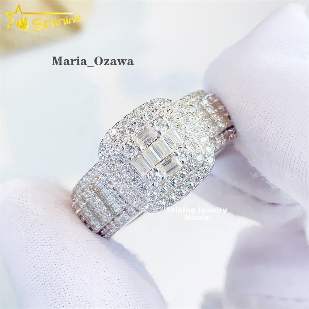 Hot Selling Pass Diamond Tester Ice Out Baguette 925 Sterling Silver Moissanite Mens Engagement Ring