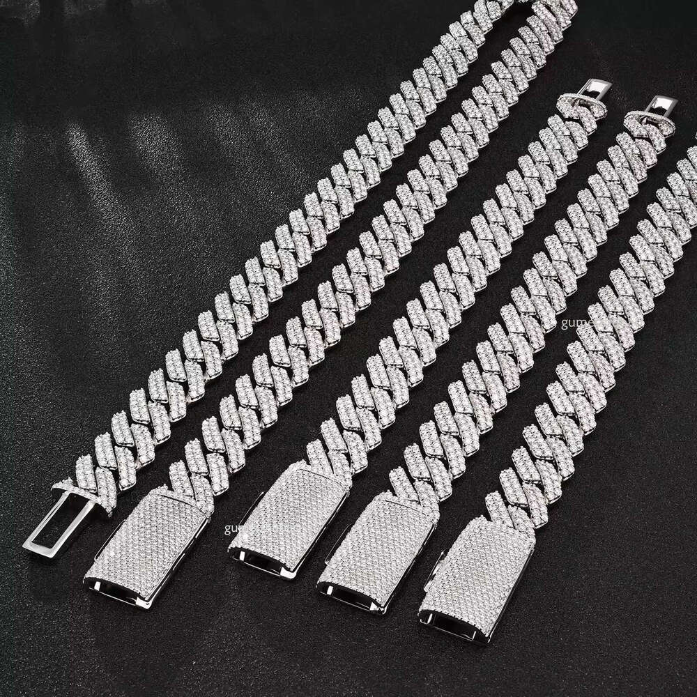 Iced Out Hip Hop 14mm Wide 2 Rows Vvs Mossanite Sterg Sier Cuban k Chain