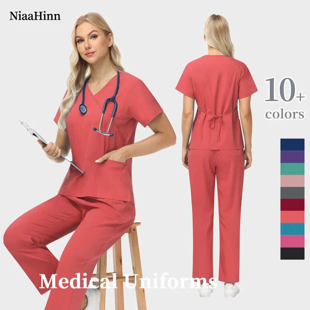 Niaahinn Scrubs Set Women Dental Surgery Nurse Suit Operating Room Medical Uniform Hospital Working Uniform Set Medical Workwear J251103