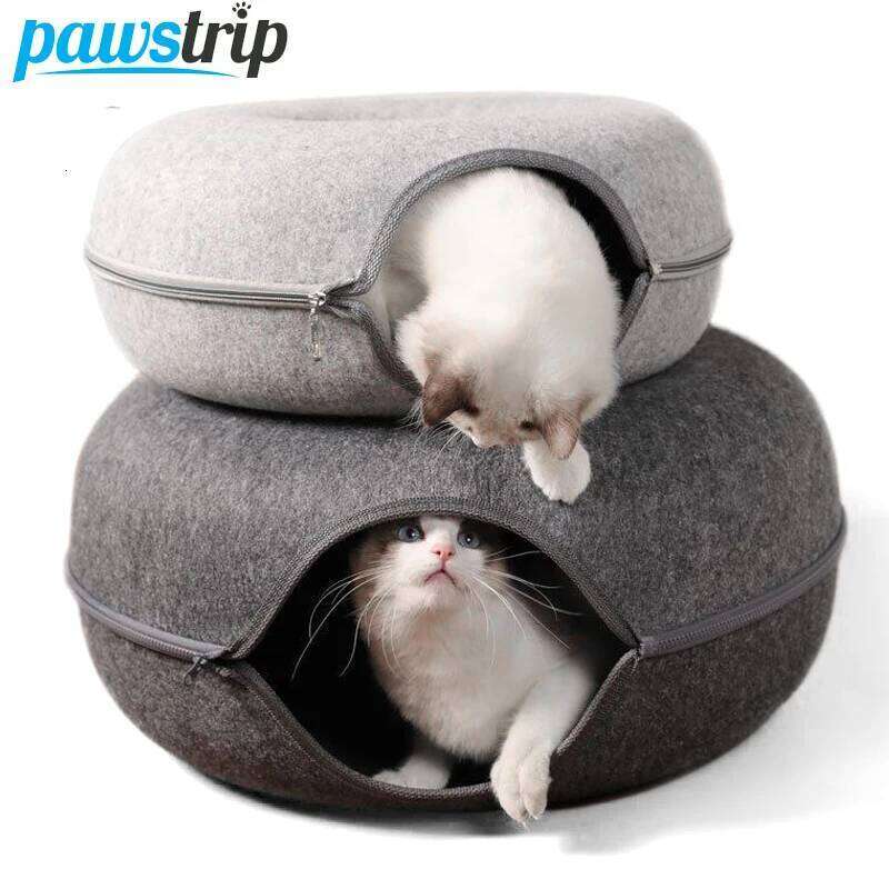 designer brand Donut Bed Pet Cat Tunnel Kitten House Basket Interactive Play Toys for Cats Natural Felt Rabbit Cave Nest