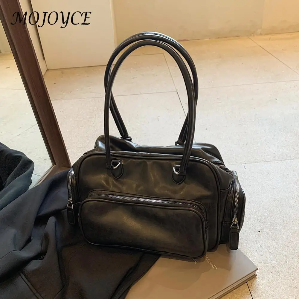 Shoulder Bag for Women with Multi-Pockets Tote Bag PU Leather with Zipper Underarm Bag Solid Handbag for Work Travel 250401