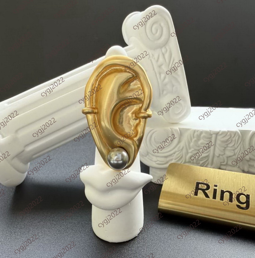 Vintage exaggerated Adjustable Opening Rings ear abstract design with pearl fashion design ring Birthday Christmas