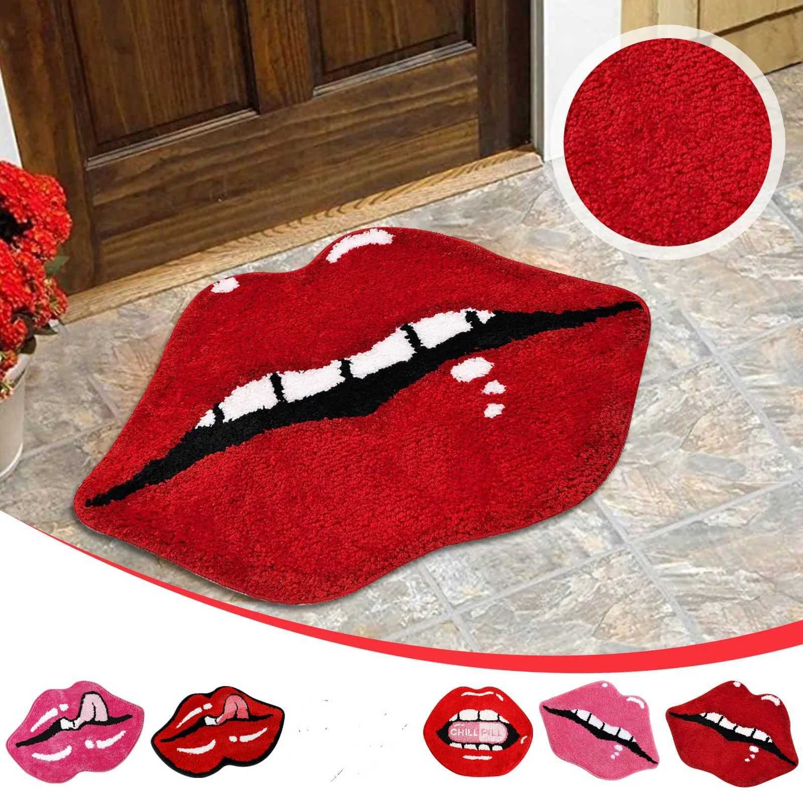 Unique Red Lips Shaped Floor Mat Soft Plush Rug For Bedroom Bathroom Or Living Room Non-Slip Backing C251103