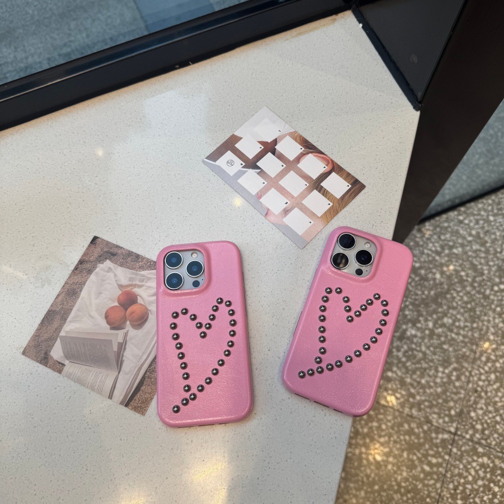 Rivet Heart Phone Case Suitable for iPhone 17/16 Pro Max Fashionable iPhone 15/14 Pro Simple Shockproof