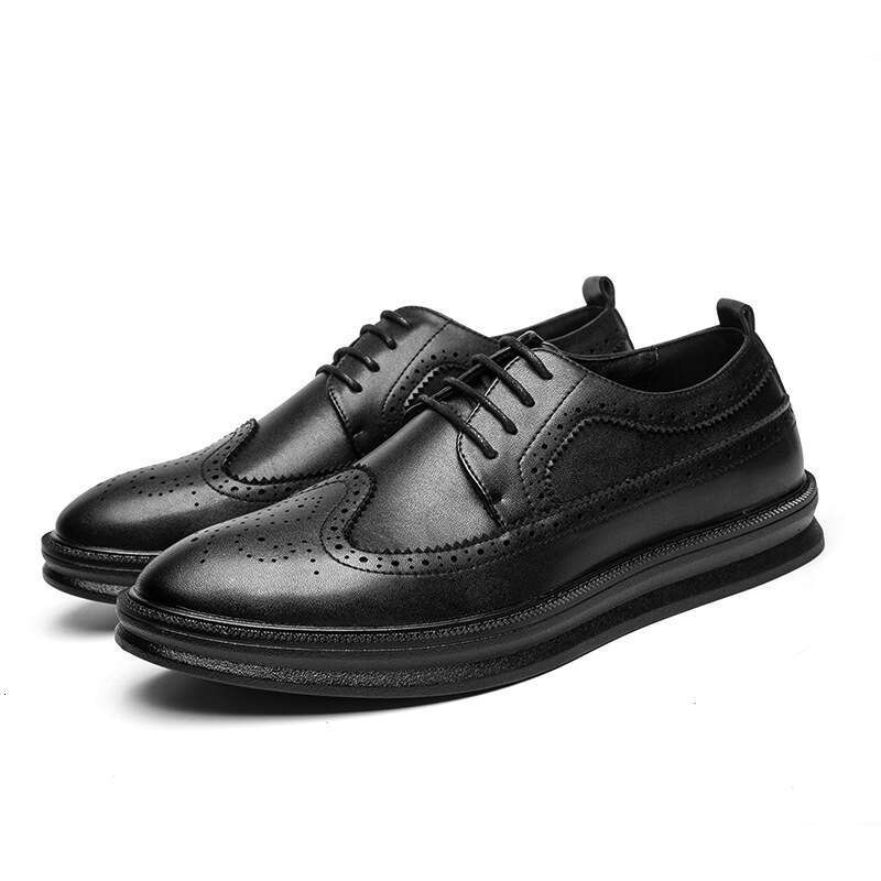 2024 New Men's Large Block Thick soled Fashion British Style Casual Leather Shoes Trendy Merchant