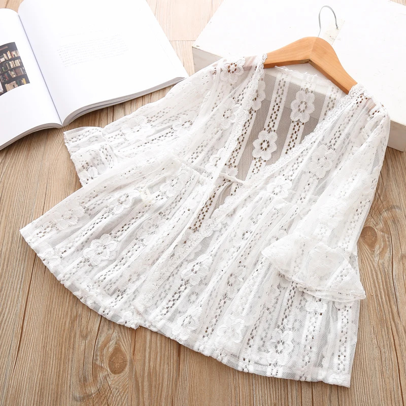 Baby and toddler clothing girls white shirt cardigan wool sweater childrens summer coat lace sun protection 250325z