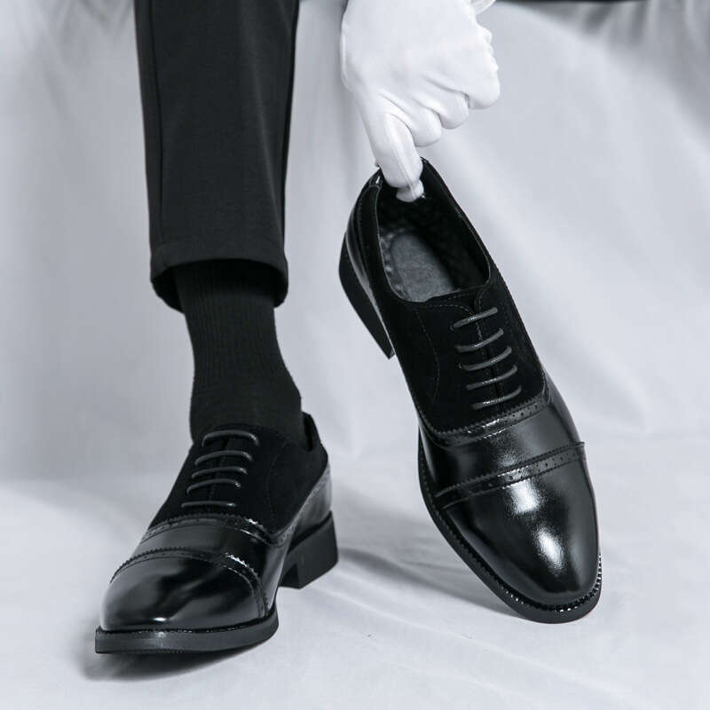 Large men's spliced business formal lace up 2024 Spring and Autumn new casual pointed leather shoes for men