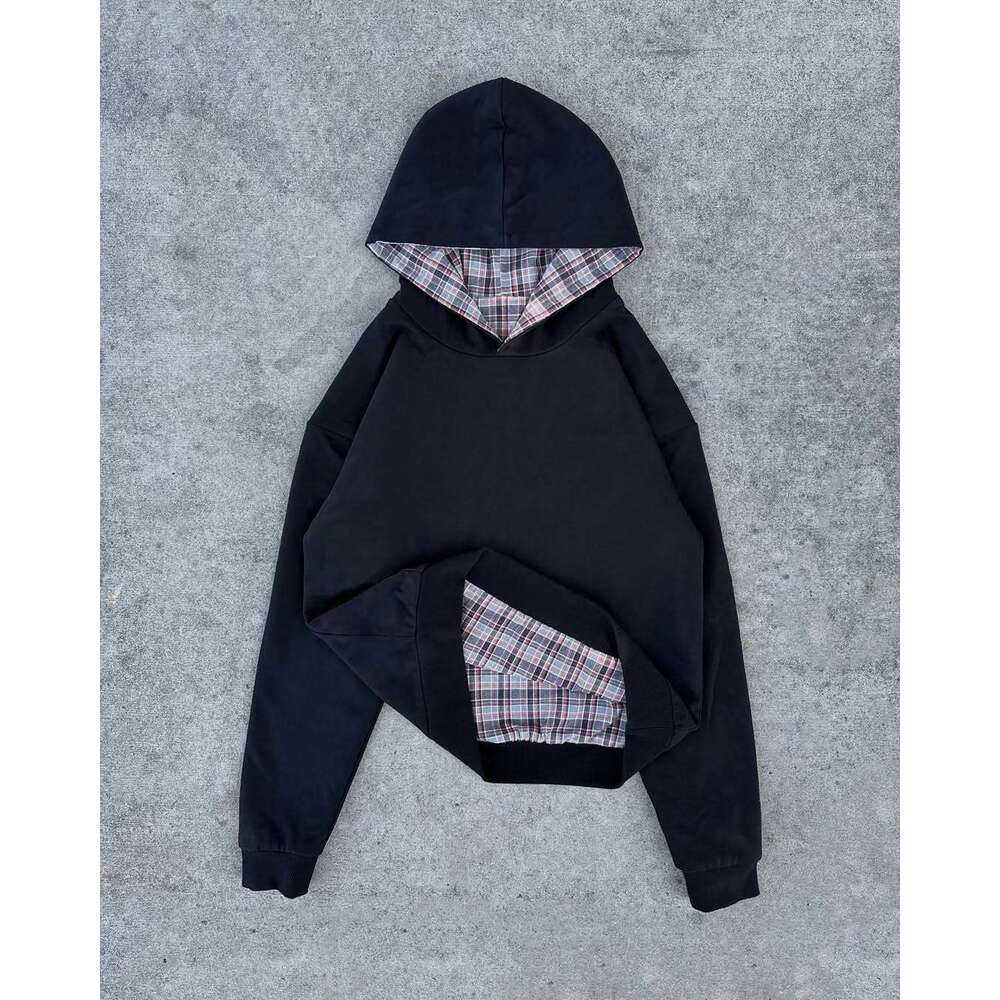 2025 European and American Cross-Border Waffle Plaid Reversible Street Hip-Hop Sweatshirt Wholesale
