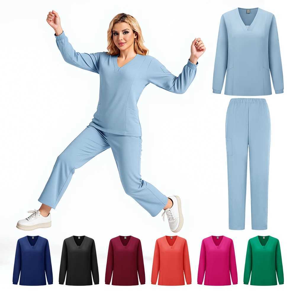 Fashionable Breathable Comfortable and Elastic Fabric Womens Work Suit Work Clothes Nurse Scrubs Uniform for Women Long Sleeves J251103