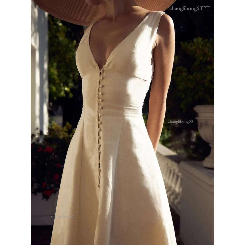 Casual Dresses Women V Neck Tank Dress Backless Sleeveless Button Front Long Elegant Low Cut Maxi Y2k Party Streetwear