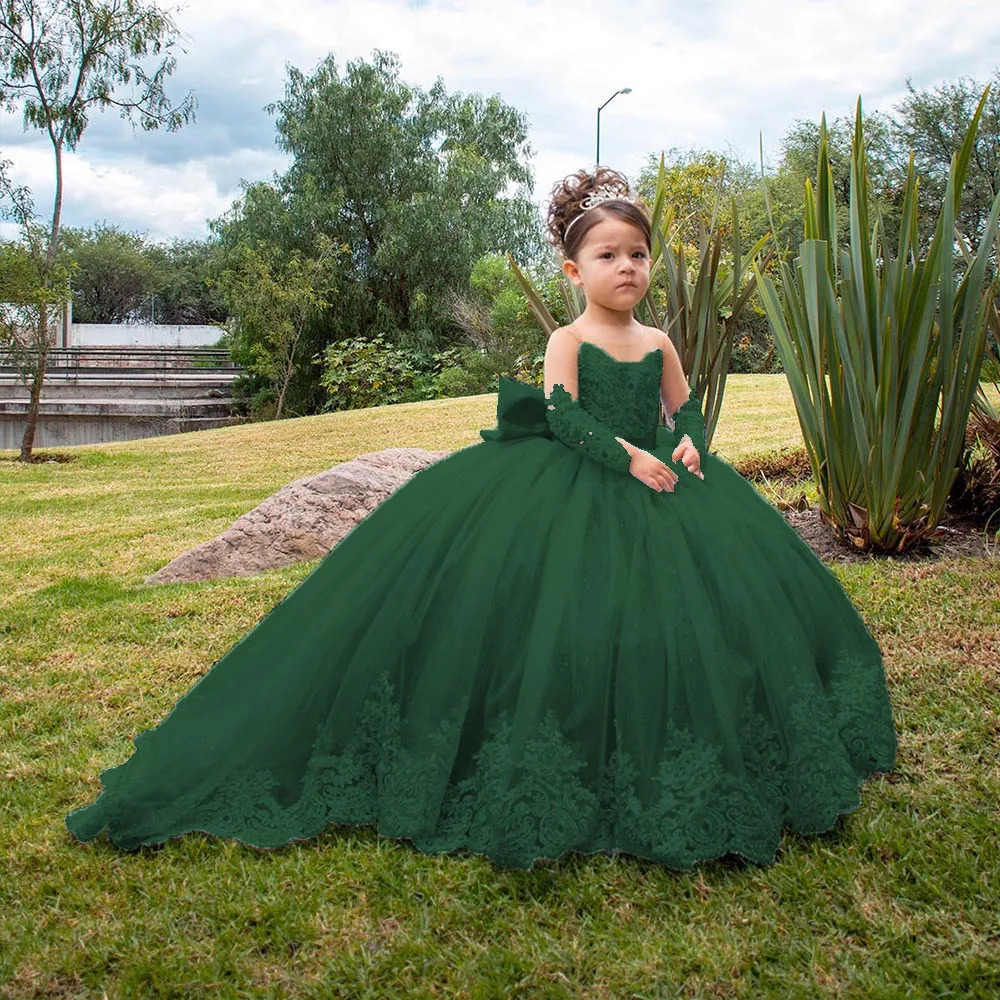 Long sleeved floral girl wedding dress for weddings childrens satin bow ball dress Pageant dress Sparkly 1st Communion Party dress 250402 - view 7