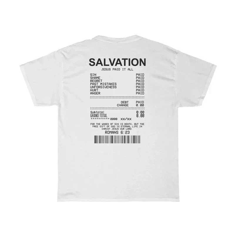 Women Salvation Back Print Bible Verse T-Shirts Oversized Funny Streetwear Christian Cotton T Shirts Jesus Faith Tees Tops X250403