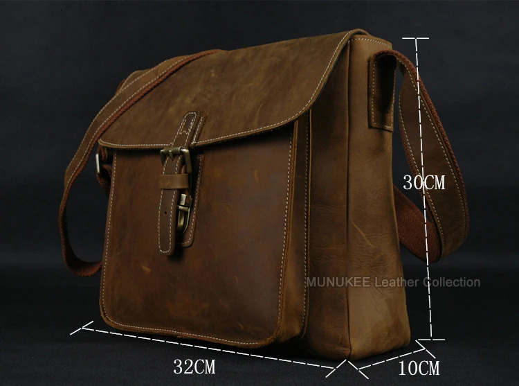 Vintage Mens Crazy Horse Leather Messenger Bag Genuine Shoulder Crossbody Sling Casual Brown Free ship 223 y251110