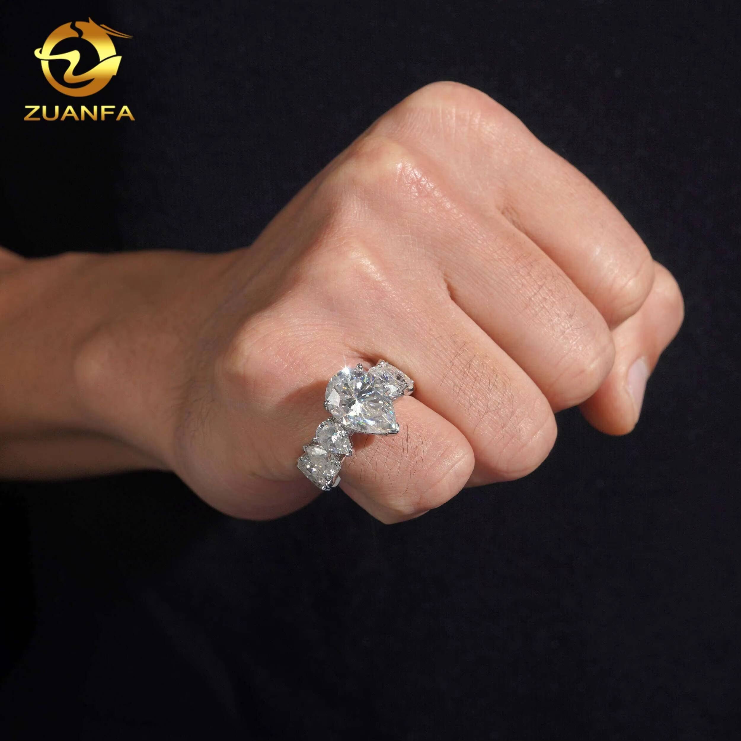 Top Quality GRA Certificated 10k Real Gold Full Eternity Hip Hop Pear Cut VVS Moissanite Ring