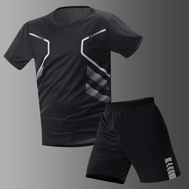 2/6 Pack Plus Size Mens Quick-drying Short-sleeved Shorts Suit Mens Leisure Sports Running Fitness T-shirt Joker Shorts Teen 250402