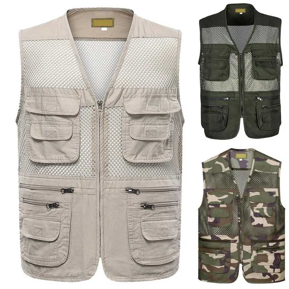 Men Fishing Vest Multi Pockets Jacke Hiking Vest Summer Sleeveless Waistcoat Casual Sports Vests Camping Waistcoat Working Vest X250403
