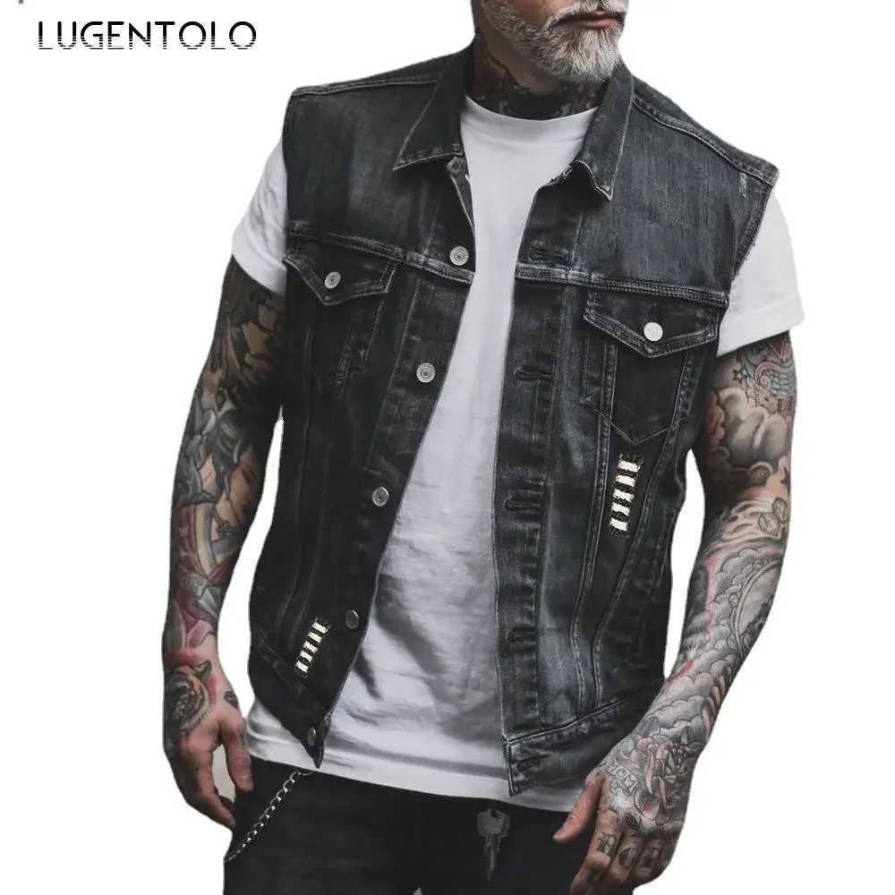 Skull Jean Jacket Men Motorcycle Denim Vest Large Size Spring Summer Streetwear Waistcoat X250403