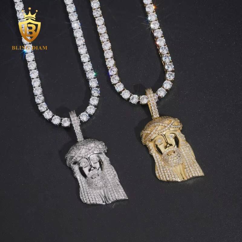 New Arrival Hip Hop Style 925 Silver Moissanite Pendant Iced Out Jewelry Jesus Moissanite Pendant Pass Diamond Tester with GRA