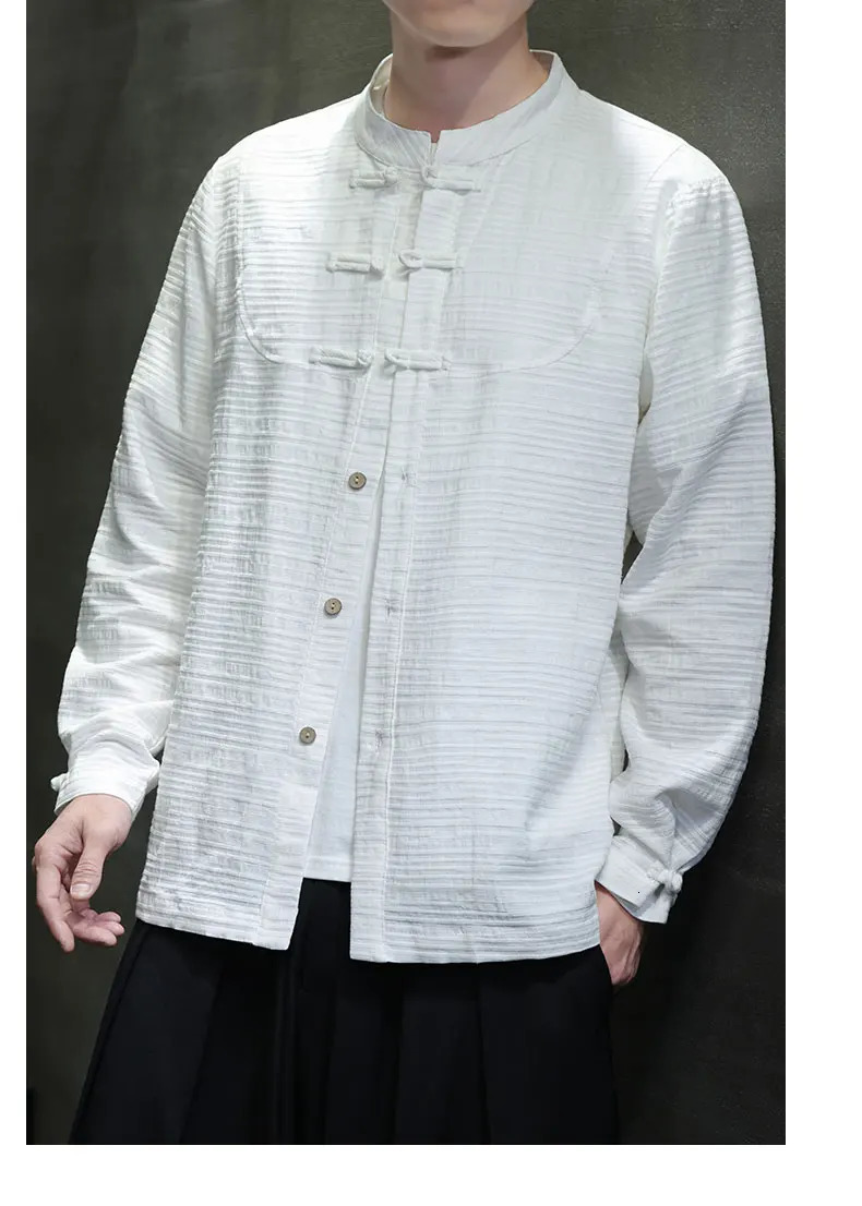 Chinese Style Cotton Linen Shirts for Man Tang Suit Top Traditional Hanfu Long Sleeve Tea Shirt Horse Coat Jacket For Men 250402