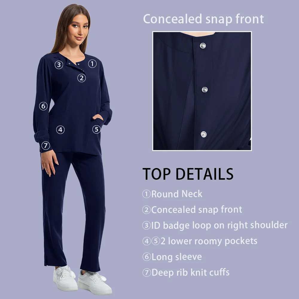 Medical Uniforms Round Neck Nurse Scurbs Jacket Set Women Hospital Doctor Workwear Oral Dental Surgery Work Uniform Long Sleeve J251103