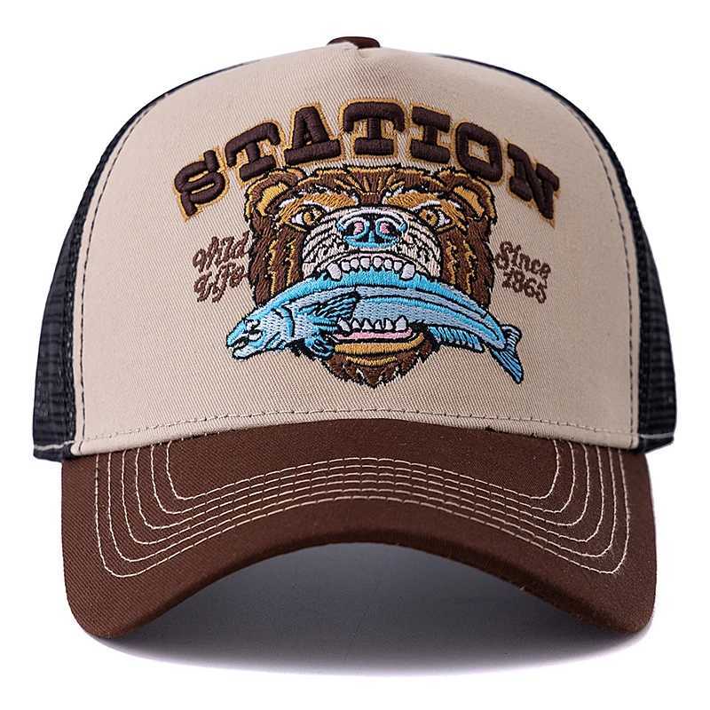 Hot Sale Unisex Bear Head Pattern Fashion Sun Cap Summer Breathable Trucker Hat Men Women Outdoor Fishing Snapback Cap W250614